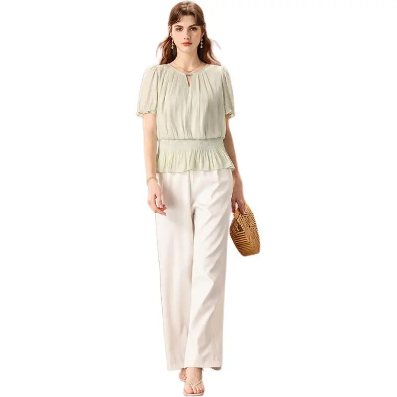 FENHONGMALI Shirt Women's Light Green-4