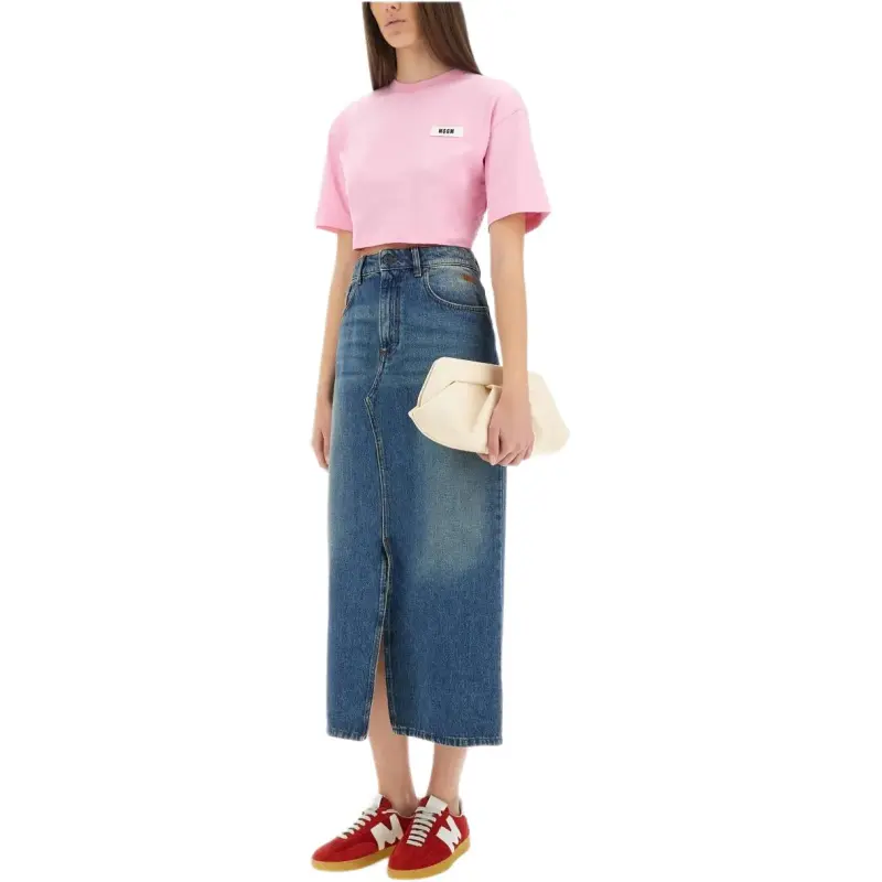 MSGM Tie detail Cropped T shirt-2