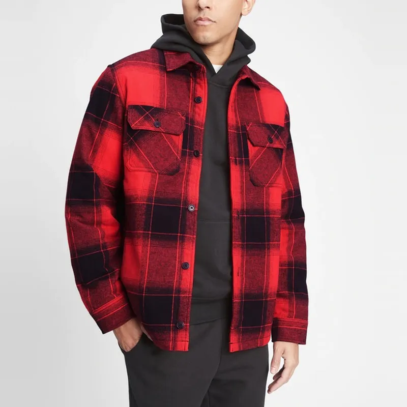 GAP Puffer Jacket Men's Black Red Plaid-1