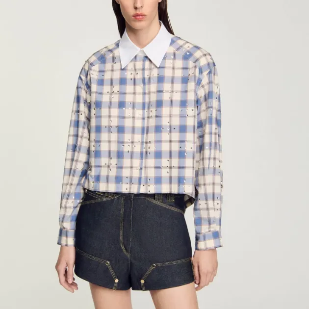 Sandro Rhinestone embellished Cotton Shirt-4