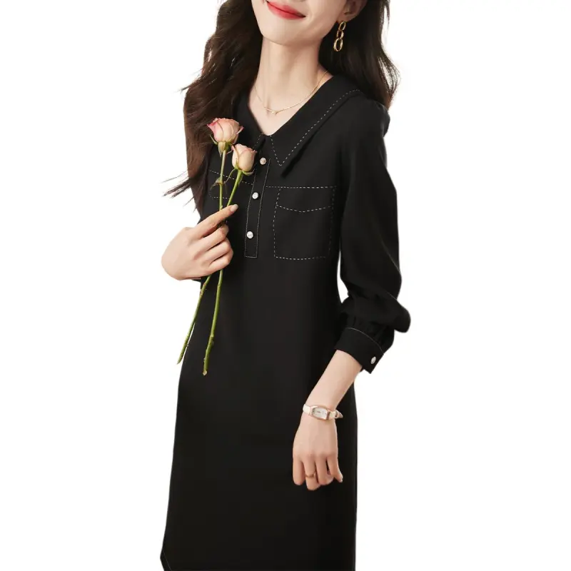 Mo Han Yi Mei Long Sleeved Dresses Women's Black-3