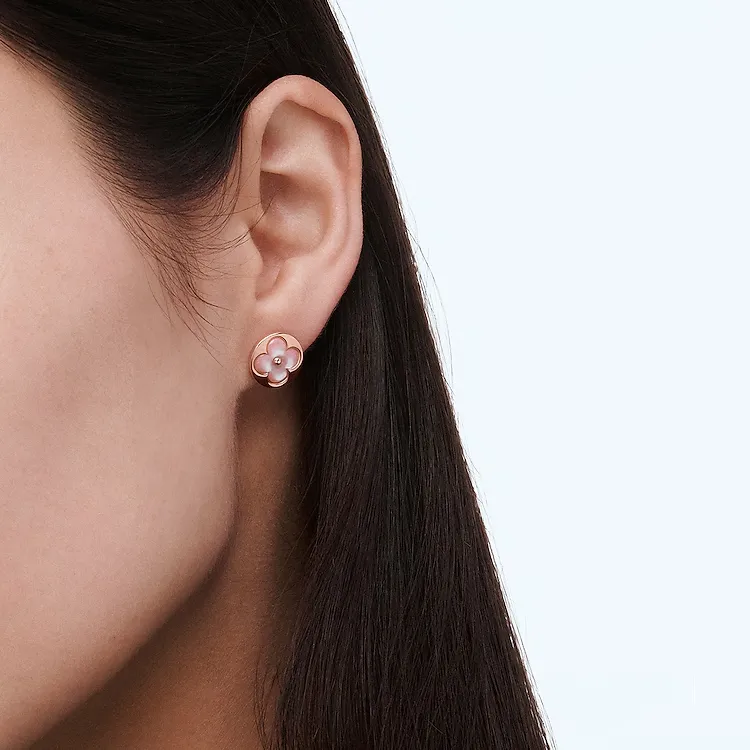 LOUIS VUITTON 18K Rose Gold, Mother Of Pearl Stud Earrings Women's Pink-3