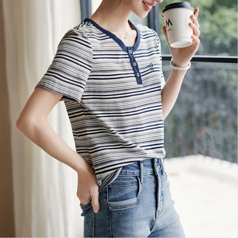 XWI T Shirt Women's Navy Blue Stripes-4