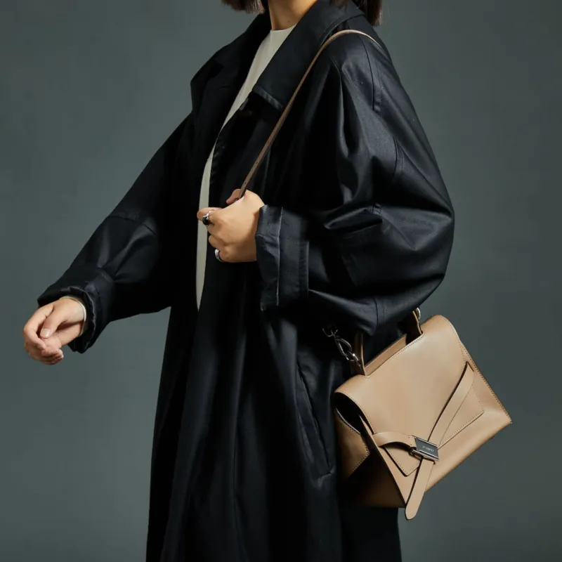 CHICWIND Genuine Leather One Shoulder Handbag Crossbody Bag Large Size Women's Dark Brown Black Light Khaki-12