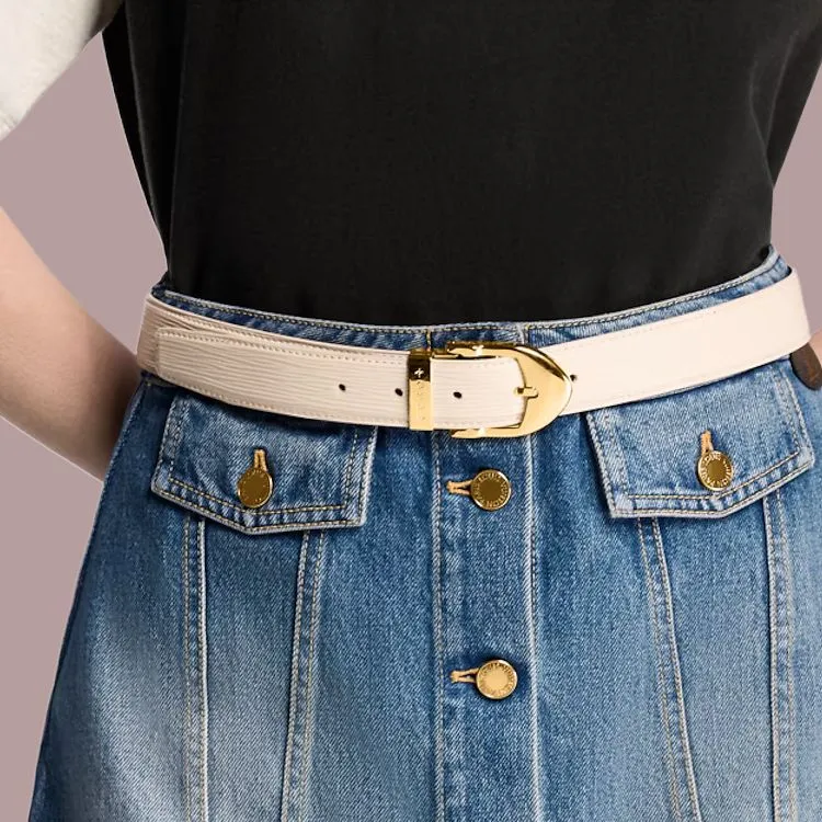LOUIS VUITTON Leather, Metal, Canvas, Metal Leather Belts Unisex White 3CM-1