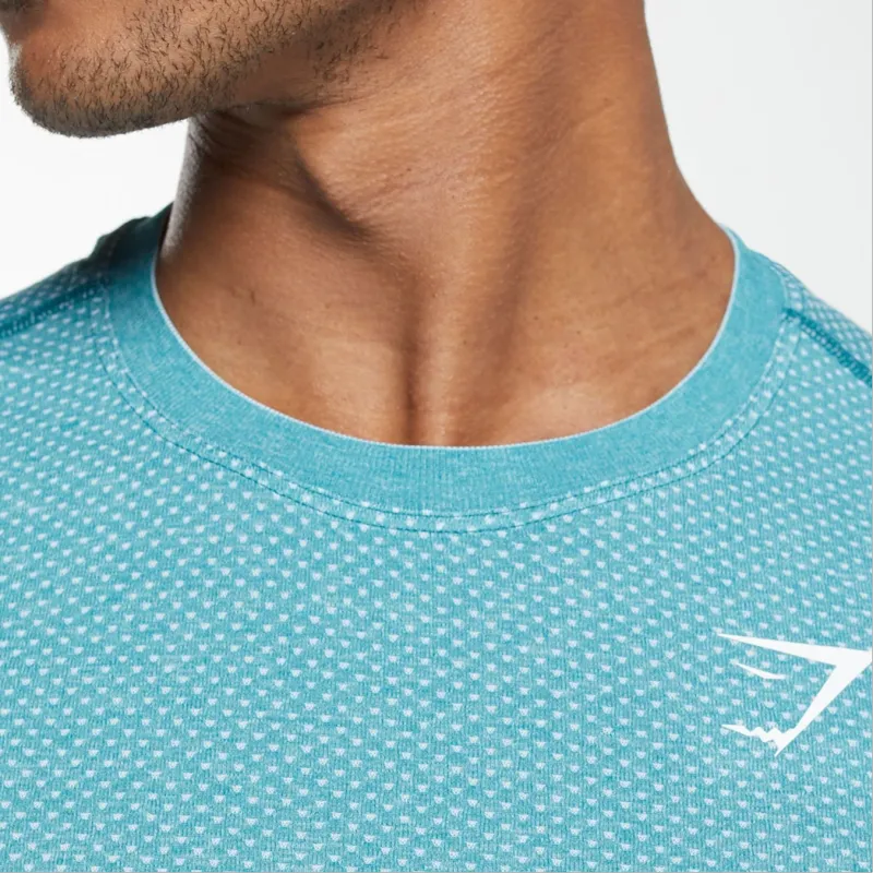 GYMSHARK T Shirt Men's Artificial Cyan/White Clay Limestone-3