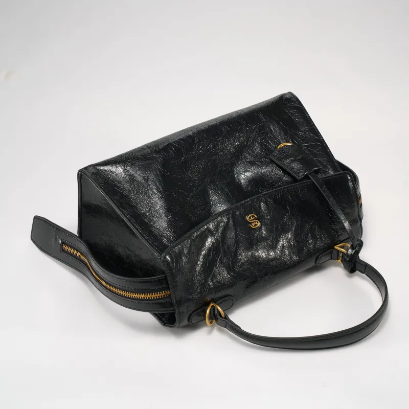 Simedin Top Grain Cow Leather/Synthetic Leather One Shoulder Handbag Women's Midnight Black/Ancora Red-1