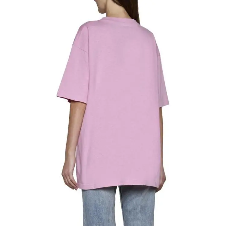 Balenciaga Drop Shoulder Sleeve T Shirt Loose Fit Women's Pink-3