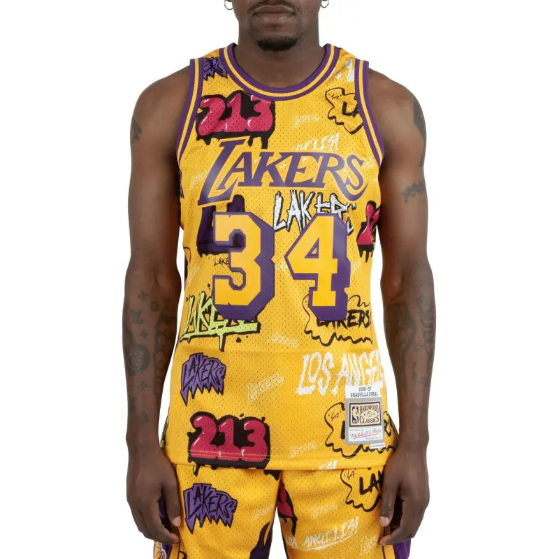 Mitchell Ness 'LA Lakers 1996 Shaquille O'Neal' Slap Sticker Swingman Jersey Vest Top-1