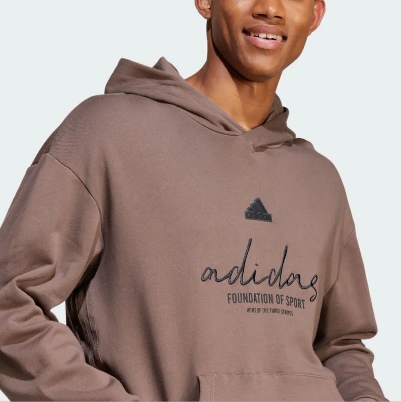 Adidas BRAND LOVE FRENCH TERRY HOODIE Sweatshirt Unisex Stratum Dark Earthy Brown-5