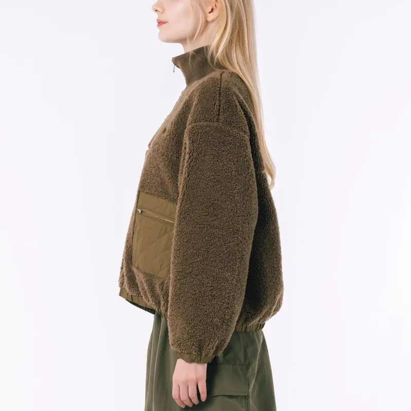 LACOSTE Velvet feel Coat Women's Khaki Olive-4
