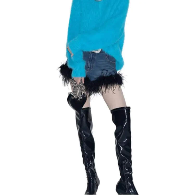 GIMING Denim Shorts Women's Blue+Black-3