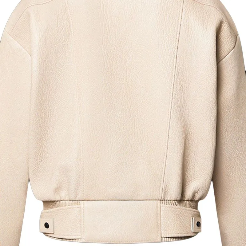 LOUIS VUITTON Zipper Accent Grained Leather Biker Jacket-2