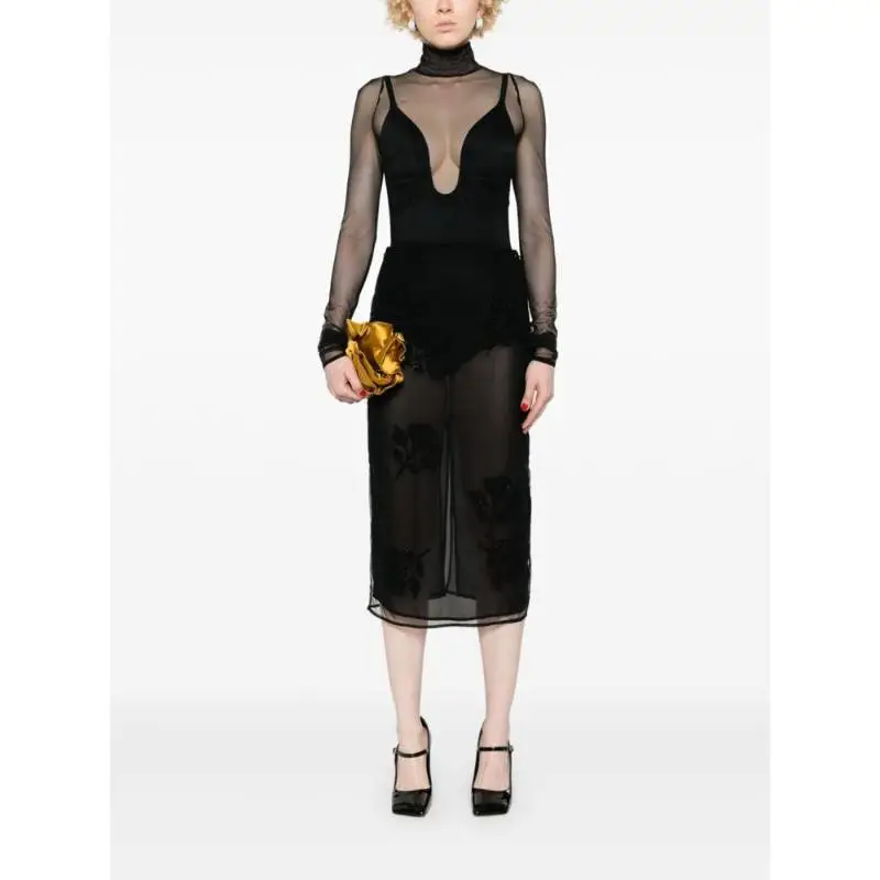 Blumarine Rear Slit Tulle Midi Skirt-7