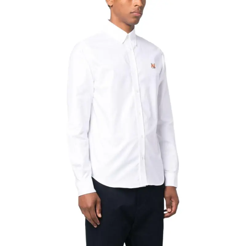 Maison Kitsune Fox Patch Curved Hem Shirt-4