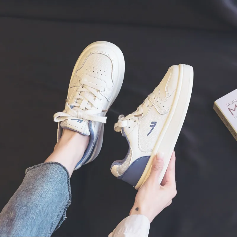 Warrior Non slip Lightweight Low Top Skateboard Shoes Women's Beige Blue-6