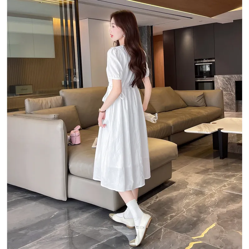 Tonlion Short Sleeved Dresses Women's Raw White-1