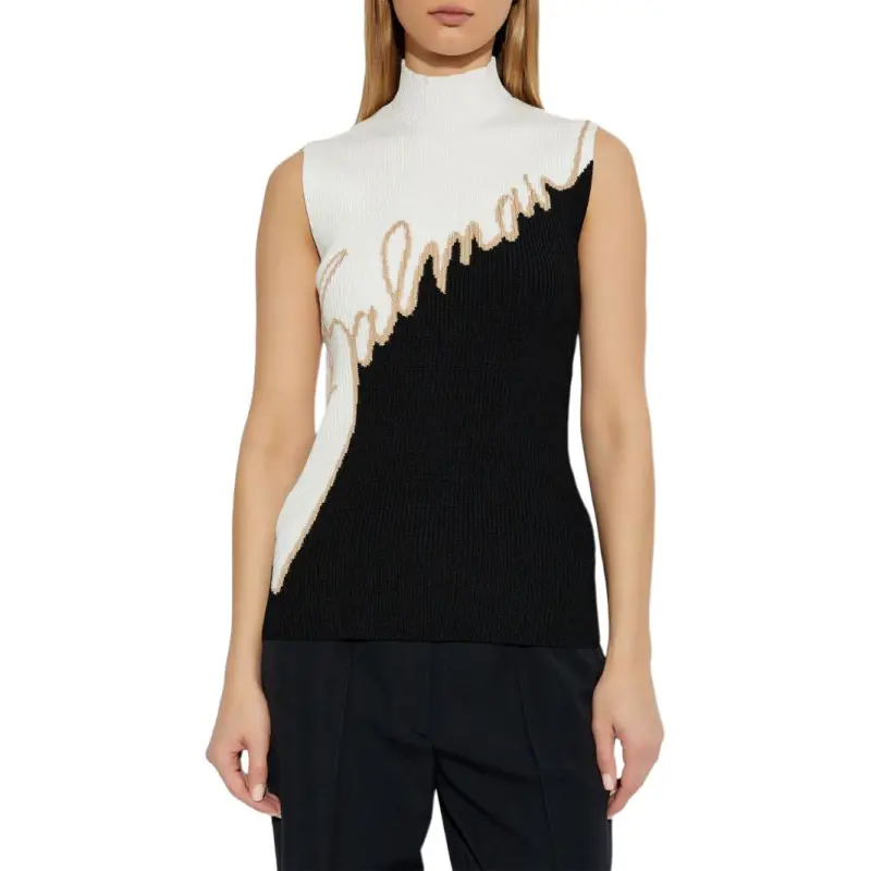 BALMAIN Logo Intarsia Turtleneck Ribbed Top-1