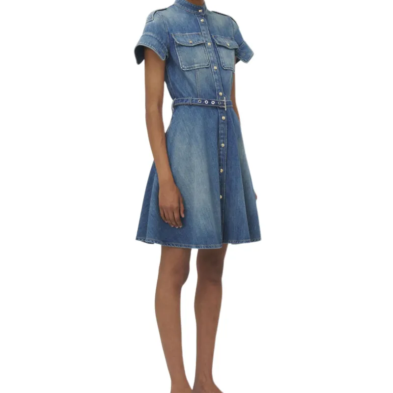 Alexander McQueen Short Sleeve Shirt Denim Mini Dress-3