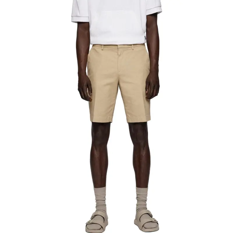 HUGO BOSS Slim-Fit Shorts In Structured Stretch Cotton Casual Shorts Men's Light Beige-1