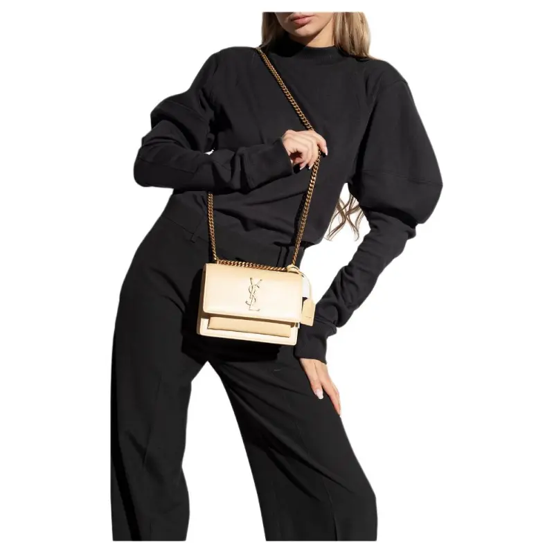 SAINT LAURENT SUNSET Calfskin Sunset Bag, Shoulder Bag, Crossbody Bag Trumpets Women's Yellow-3