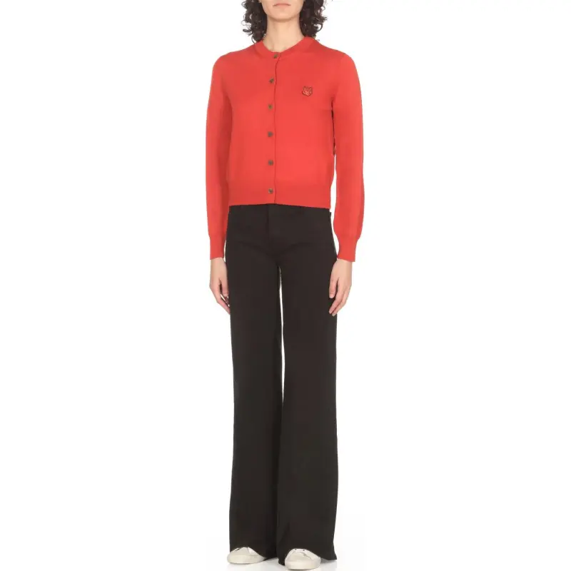 Maison Kitsune Bold Fox Head Patch Knitted Cardigan-2