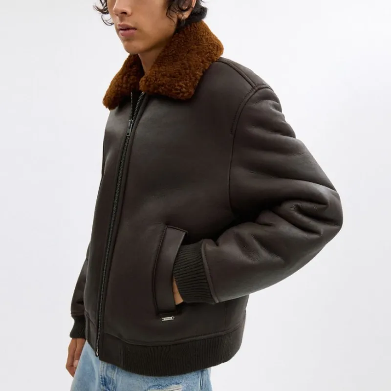 COACH Leather Jacket Men's Dark Umber-3