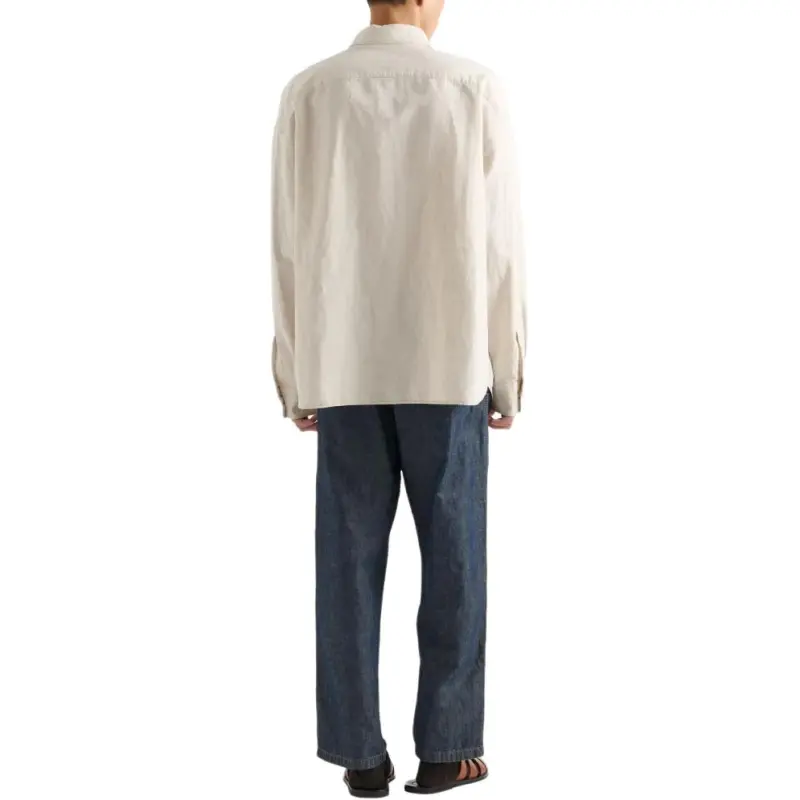 PRADA Chambray Triangle Logo Button Up Shirt-2