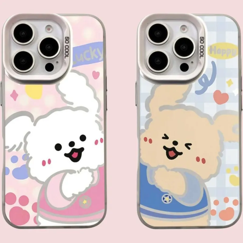 Wei Xin Acrylic Material Hug White Brown Puppy Phone Cases Compatible With IPhone 16/15 Pro Max/Apple 13/14 Pro/Max-3