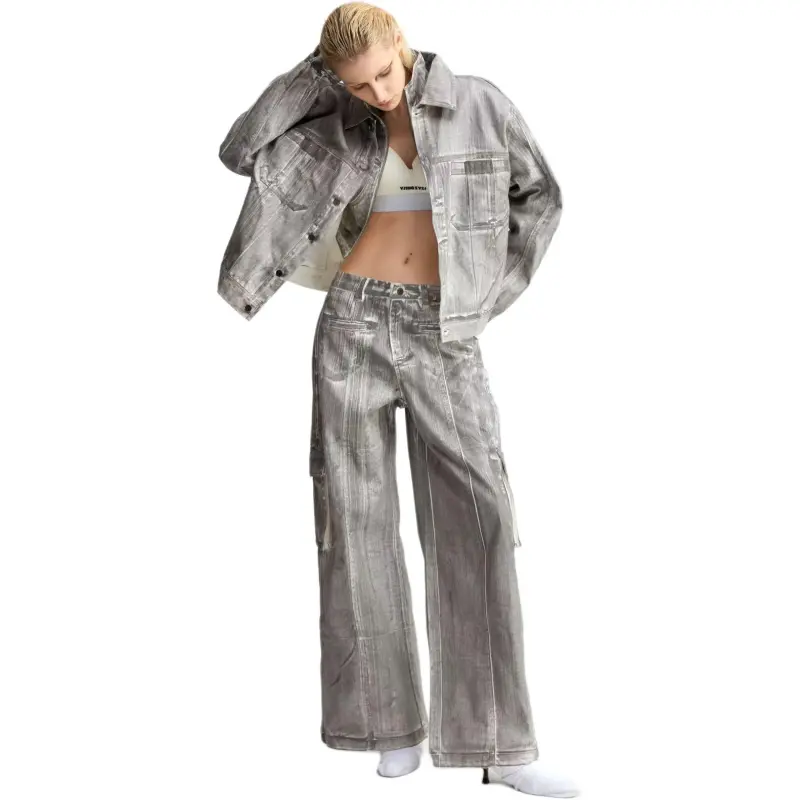 YJ1NGZYZJ Denim Jackets Women's Brushed-3