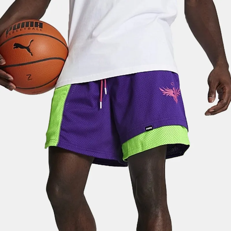 PUMA x Toxic Ralph Casual Shorts Men's Violet-Fluorescent Green-2