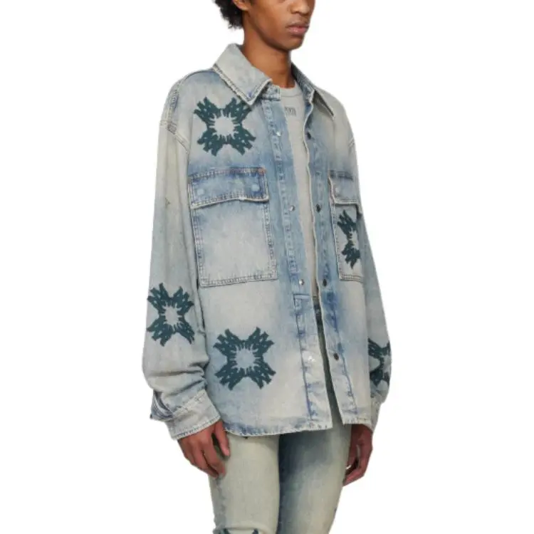 AMIRI Logo Embroidered Distressed Denim Overshirt-3