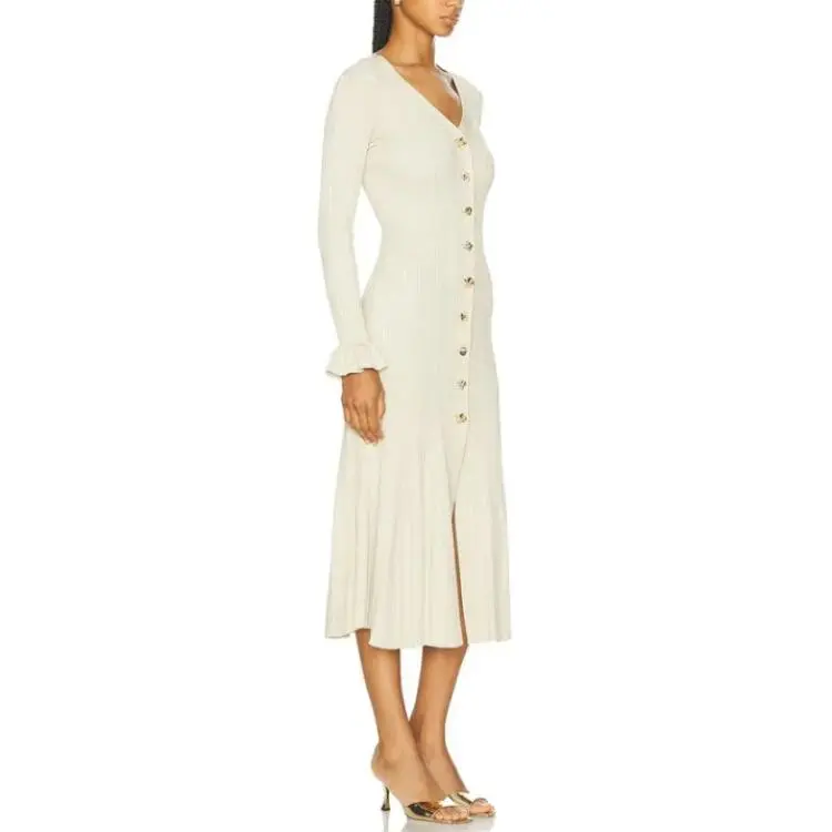 Self portrait Metallic Ribbed Flared Midi Dress-3