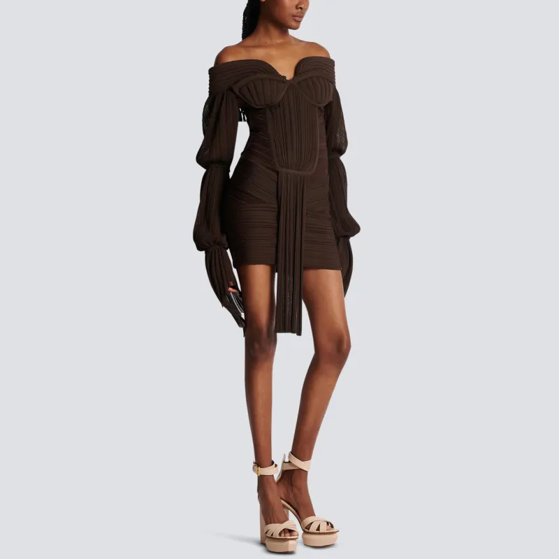 BALMAIN Long-Sleeved Dresses Women's Brown-5