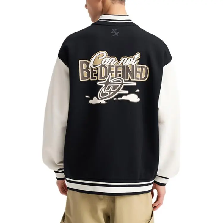 XTEP Baseball Jacket Unisex Jet Black/Cotton White-3