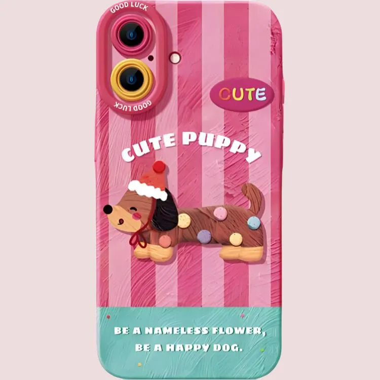 Wei Xin Silicone Material Pink Stripes Dachshund Phone Cases Compatible With IPhone 16/15 Pro Max/Apple 13/14 Pro/Max-1