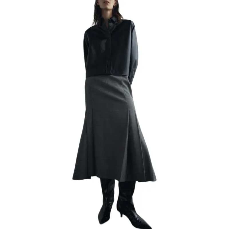 ZARA ZW Series Casual Long Skirts Women's Gray-3