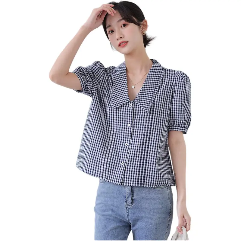 Mu Xiao Xin Shirts Women's Plaid-1