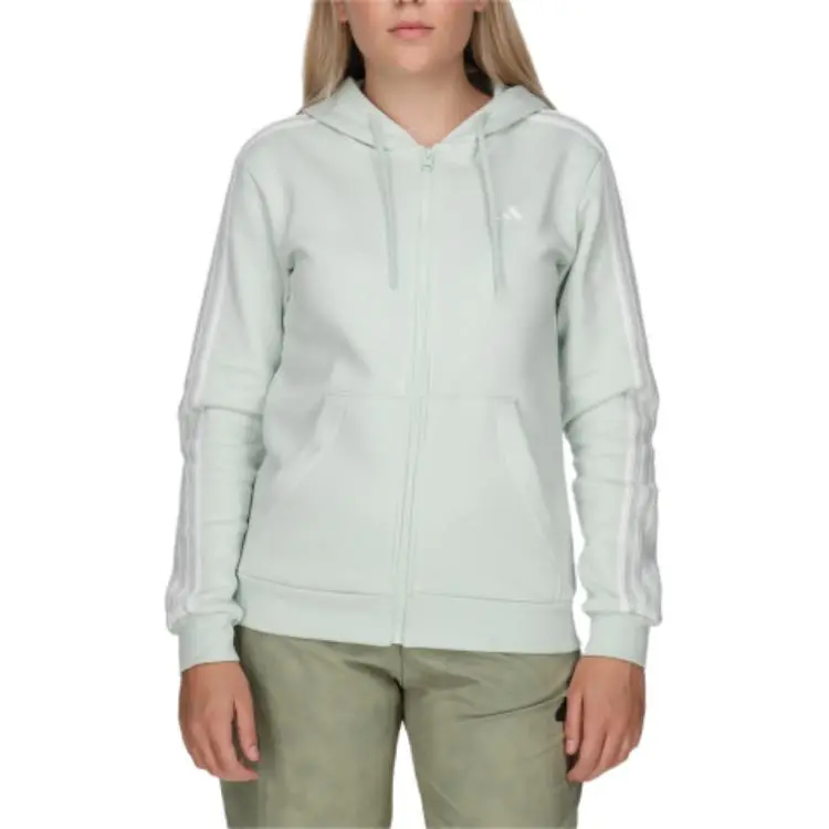 Adidas Essentials 3 Stripes Full Zip Fleece Hoodie Linen Green-2