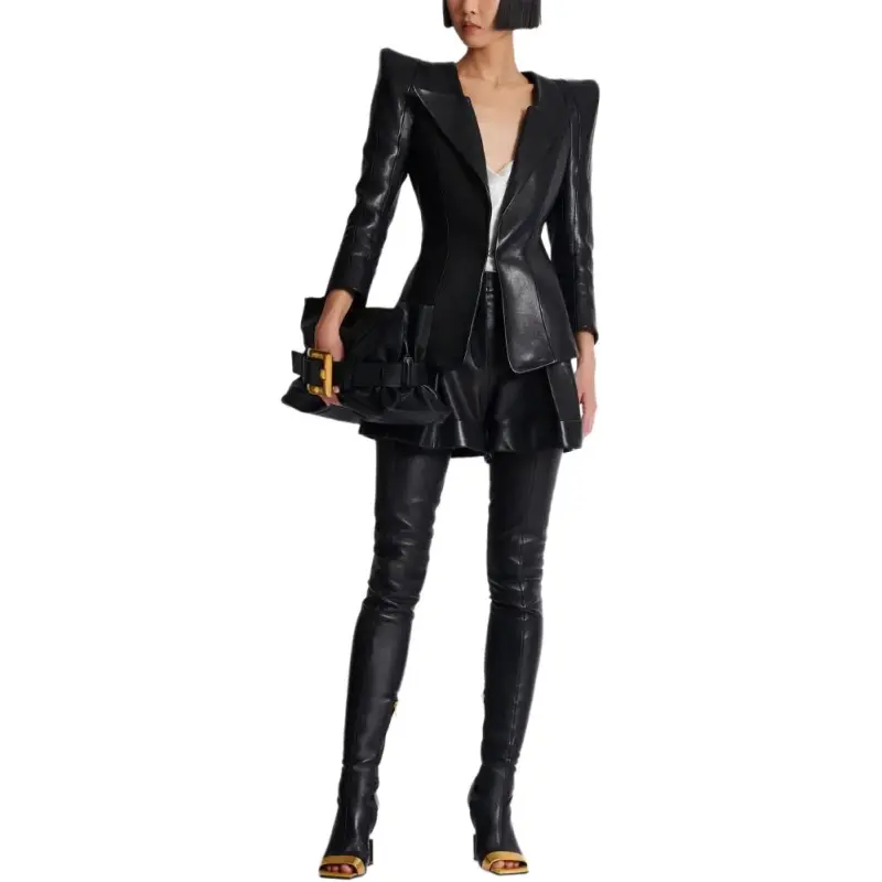 BALMAIN Pleated Leather Shorts-4
