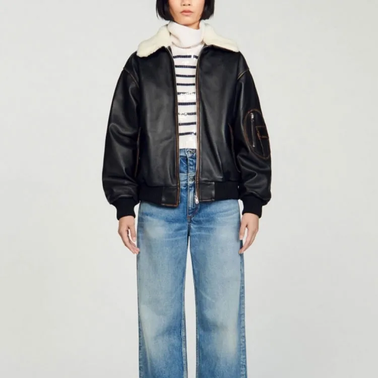 Sandro Faux-fur Collar Bomber Jacket-2