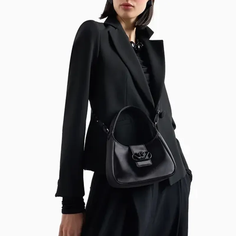EMPORIO ARMANI Polyester Hobo Bag, Shoulder Bag, Crossbody Bag, Handbag Women's Black-3