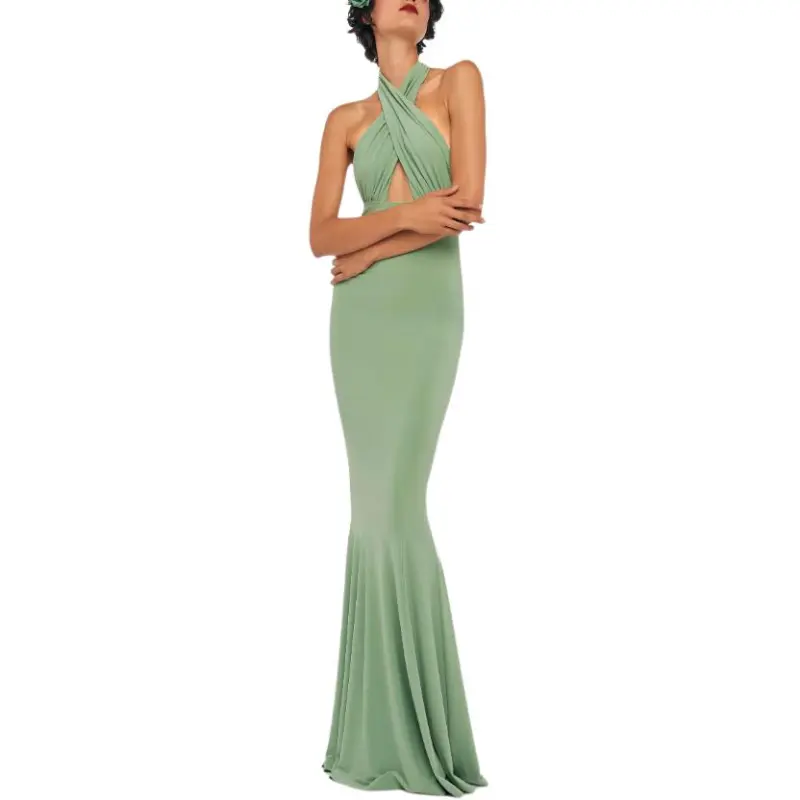 NORMA KAMALI Cross halter Fishtail Gown-2