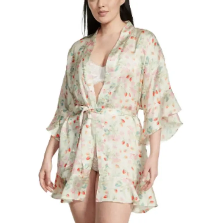 Victoria's Secret SEXY KI Sleep Robe Women's Beige Strawberry Print-2