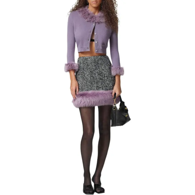 VERSACE Shearling trim Cropped Cardigan-2