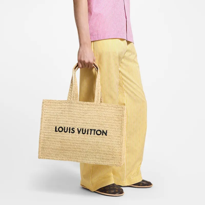 LOUIS VUITTON SHOPPER Raffia Tote Bag, Shopping Bag, Shoulder Bag Medium Size Men's Natural Brown-5