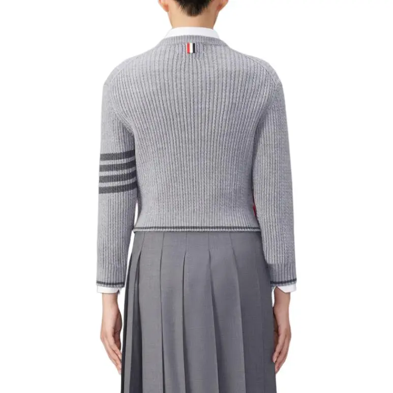 THOM BROWNE 4 Bar Stripes Crewneck Cable Knitted Jumper-3
