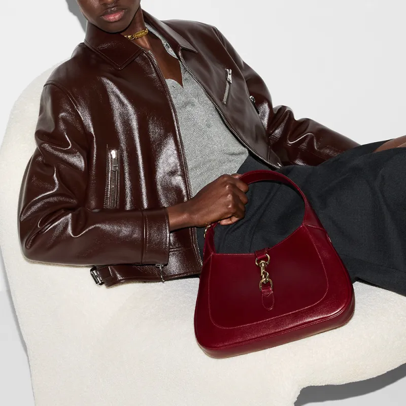 GUCCI Leather Debossed Jacket 'Brown'-4