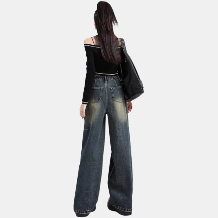 YINLEI Jeans Women's Golden Blue Pants-1