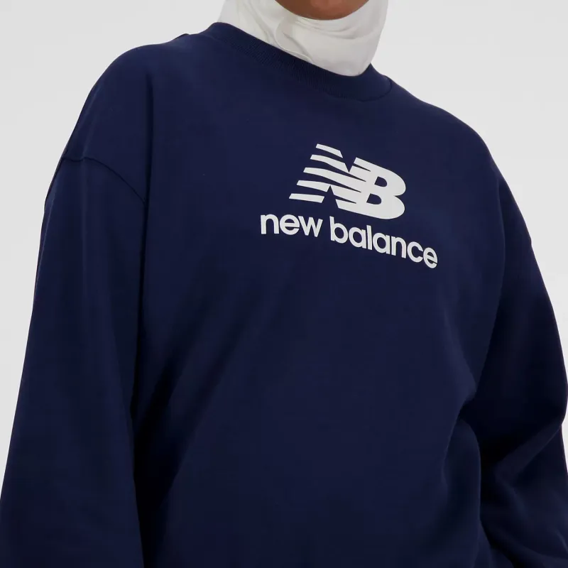 New Balance Sport Essentials French Terry Logo Crew Sweater Women's Blue-3